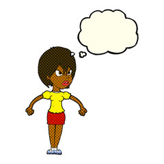 cartoon annoyed woman with thought bubble