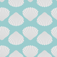 ПечатьSeashell seamless pattern. Scallop vector background