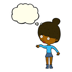 Obraz premium cartoon surprised woman with thought bubble