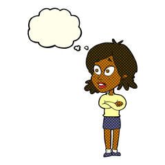 cartoon surprised woman with thought bubble