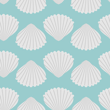 ПечатьSeashell seamless pattern. Scallop vector background