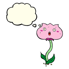 Obraz na płótnie Canvas cartoon shocked flower with thought bubble