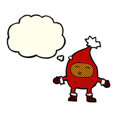cartoon funny christmas character with thought bubble