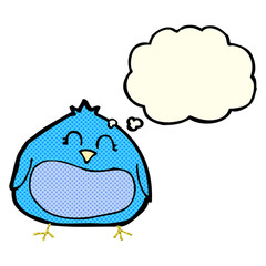 cartoon fat bird with thought bubble