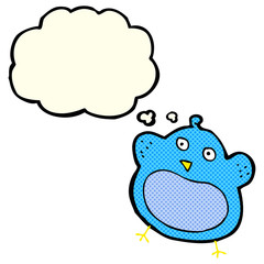 cartoon fat bird with thought bubble
