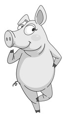 Pig standing alone in black and white