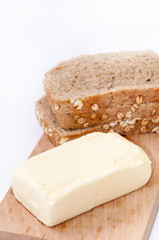 Healthy bread cereals butter on the board