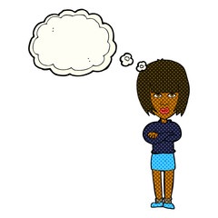 cartoon annoyed woman with thought bubble