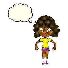 cartoon pretty woman with thought bubble