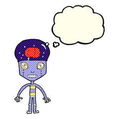 cartoon weird robot with thought bubble