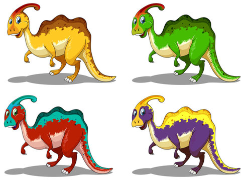 Parasaurolophus in four colors