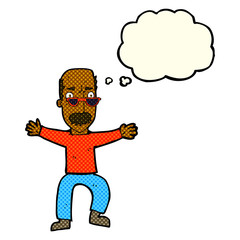 cartoon old man waving arms with thought bubble