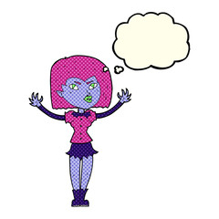 cartoon vampire girl with thought bubble