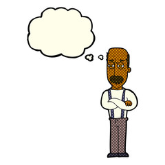 cartoon annoyed old man with thought bubble