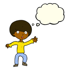 Obraz premium cartoon panicking boy with thought bubble