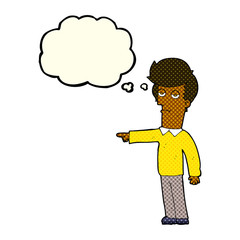cartoon pointing man with thought bubble