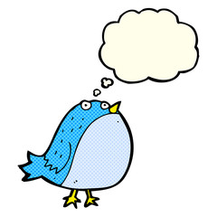 cartoon fat bird with thought bubble
