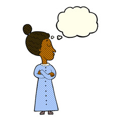 cartoon strict victorian teacher with thought bubble