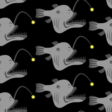 Deep-sea anglerfish seamless pattern. Vector background Fish Mon