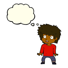 Obraz na płótnie Canvas cartoon frightened boy with thought bubble