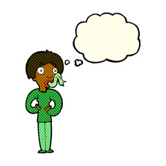 cartoon woman sticking out tongue with thought bubble