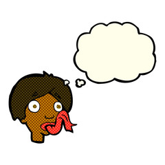 cartoon head sticking out tongue with thought bubble