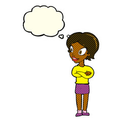 cartoon pretty woman with thought bubble