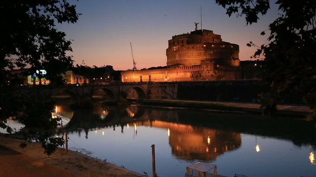 Castle Sant'Angelo Reflection on the Tiber River at Rome Lazio Italy