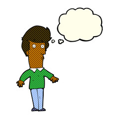 cartoon startled man with thought bubble
