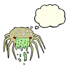 cartoon gross halloween spider with thought bubble