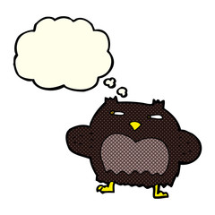 cartoon suspicious owl with thought bubble
