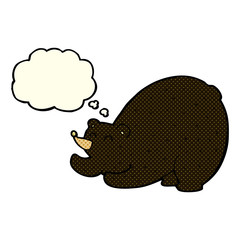 cartoon stretching black bear with thought bubble