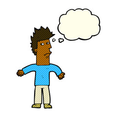 Naklejka premium cartoon confused man with thought bubble
