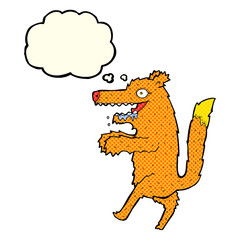 cartoon hungry fox with thought bubble
