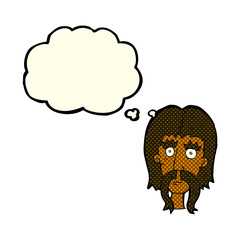 cartoon man with long mustache with thought bubble