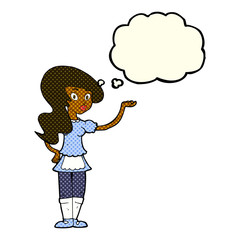 cartoon waitress with thought bubble