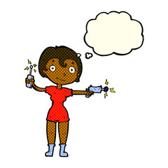 cartoon future space girl with thought bubble