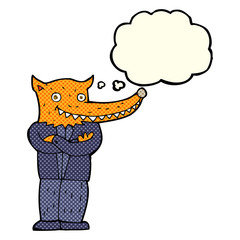 cartoon fox man with thought bubble