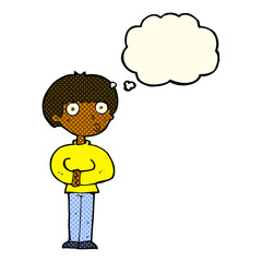 cartoon curious man with thought bubble