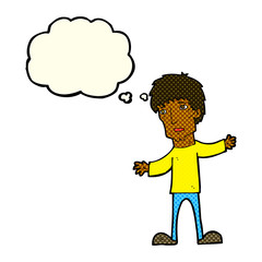 cartoon worried man with thought bubble