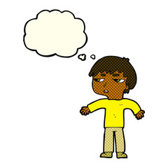 Obraz na płótnie Canvas cartoon annoyed boy with thought bubble