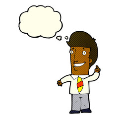 cartoon office man with idea with thought bubble
