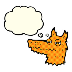 cartoon smug fox face with thought bubble
