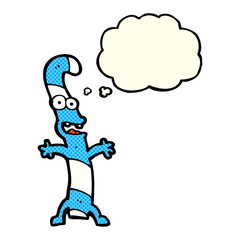 cartoon candy cane with thought bubble