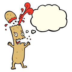 cartoon undercooked sausage with thought bubble