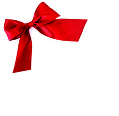 festive red bow on white background - copy space for text