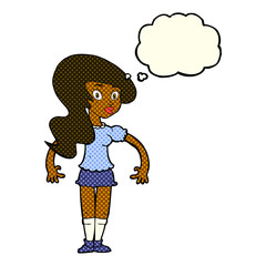 cartoon pretty woman with thought bubble