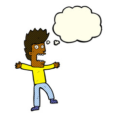 cartoon terrified man with thought bubble