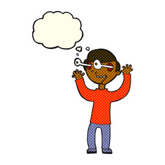 cartoon man with popping out eyes with thought bubble