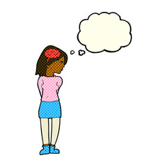 cartoon brainy woman with thought bubble